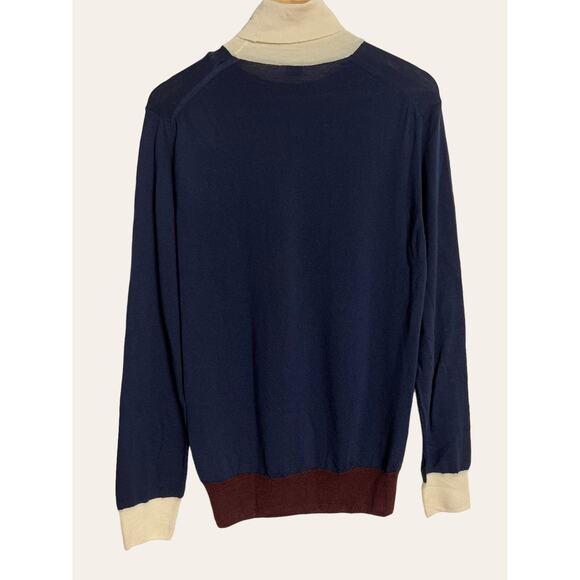Eleventy Navy Colorblock Turtleneck Wool Cashmere Pullover Sweater Size M - Picture 7 of 8